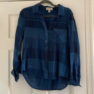 Anthropologie Cloth & Stone Navy Plaid Blouse